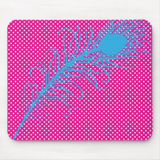 Peacock feather and Polka Dots - Pink and Aqua Mouse Pad (Front)
