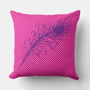 Peacock feather and Polka Dots - Pink & Purple Cushion