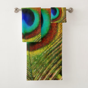 Peacock Feather Art Bath Towel Set