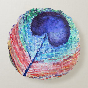 Peacock Feather Art  Round throw Cushion