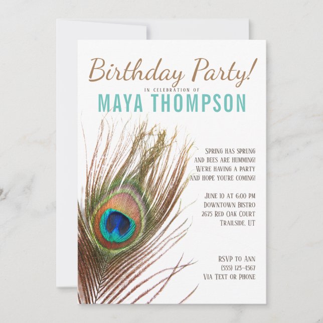 Peacock Feather Birthday Party Invitation (Front)
