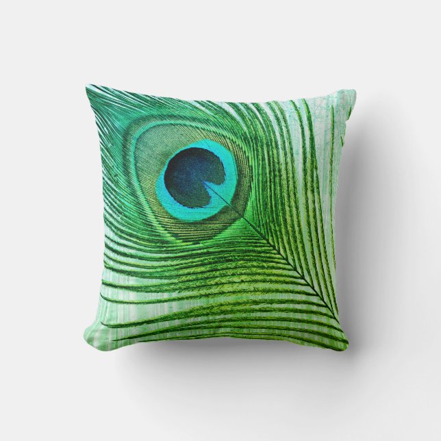 Peacock Feather Blue Green Artistic Abstract Cool Cushion (Front)