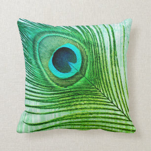 Peacock Feather Blue Green Artistic Abstract Cool Cushion
