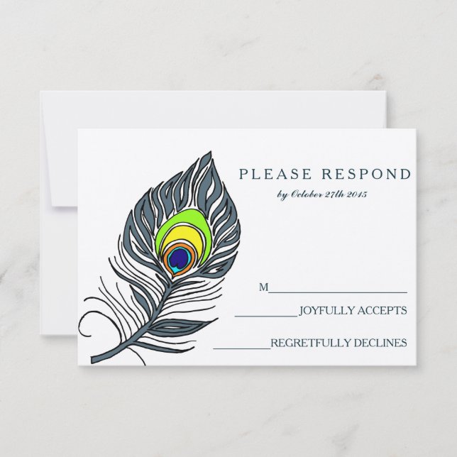 Peacock Feather Blue RSVP Card (Front)