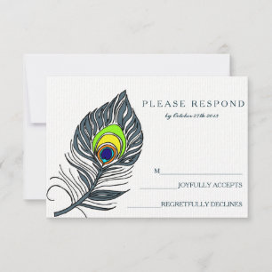Peacock Feather Blue RSVP Card