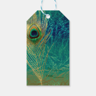 Peacock Feather Blue Teal Gold Exotic Favour Gift Gift Tags
