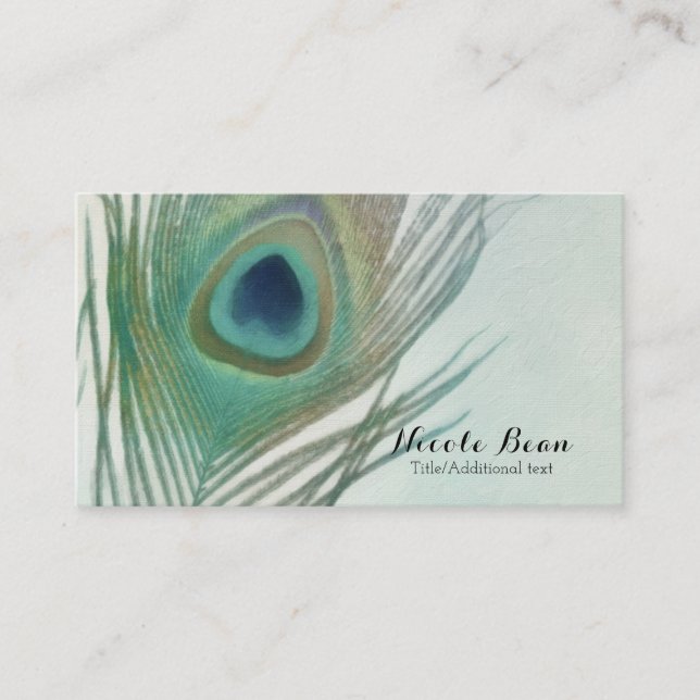 Peacock Feather Boho Chic Watercolor Custom Business Card (Front)