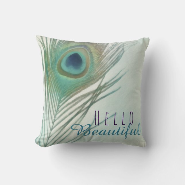 Peacock Feather Boho Chic Watercolor Custom Cushion (Front)