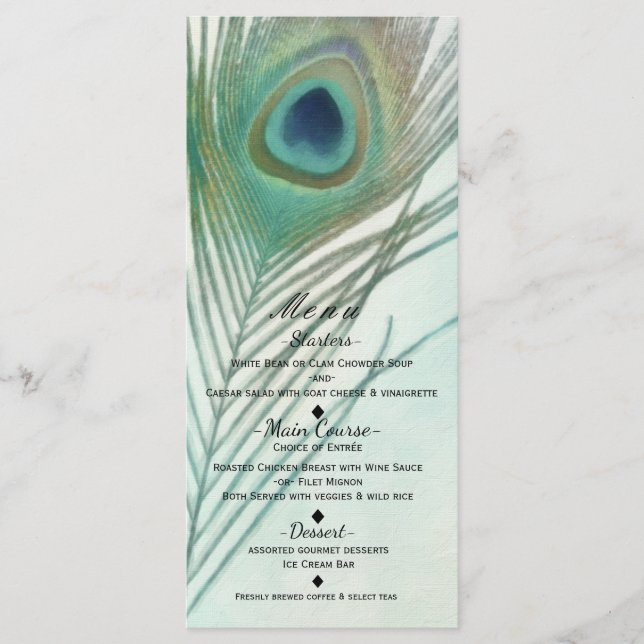 Peacock Feather Boho Chic Watercolor Custom Menu (Front)