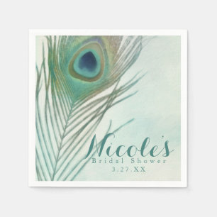 Peacock Feather Boho Chic Watercolor Custom Party Napkin