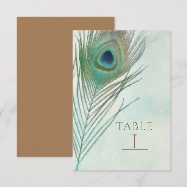 Peacock Feather Boho Chic Watercolor Table Number (Front/Back)