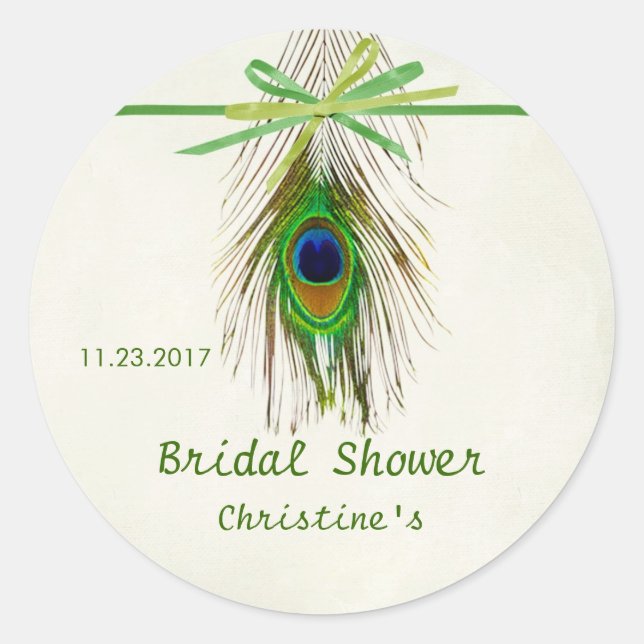 Peacock feather Bridal Shower Sticker (Front)