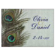 Peacock Feather Bride and Groom Cutting Board