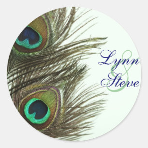 Peacock Feather Bride and Groom Envelope Stickers