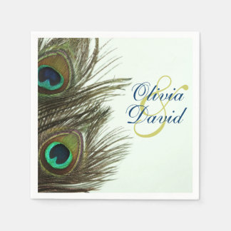Peacock Feather Bride and Groom Wedding Napkins