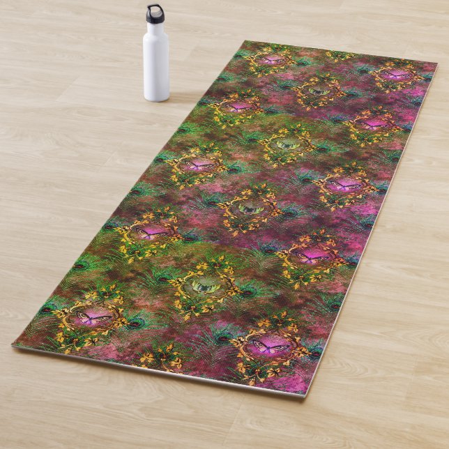 Peacock feather butterfly victorian purple gold  yoga mat (In Situ)
