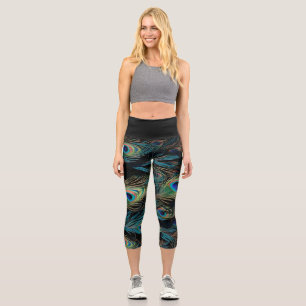Peacock Feather Capri Leggings