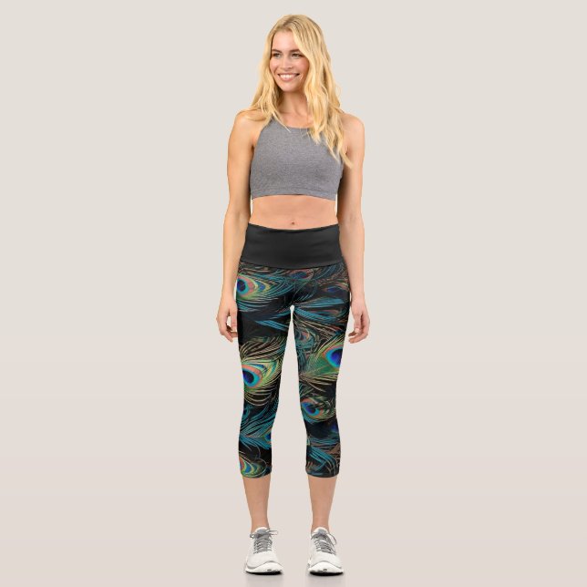 Peacock Feather Capri Leggings (Front)