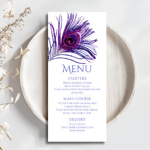 Peacock Feather Chic Glitter Purple Bat Mitzvah Menu