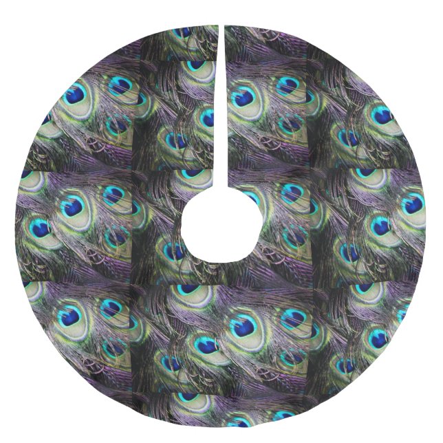 Peacock Feather Christmas Brushed Polyester Tree Skirt (Front)