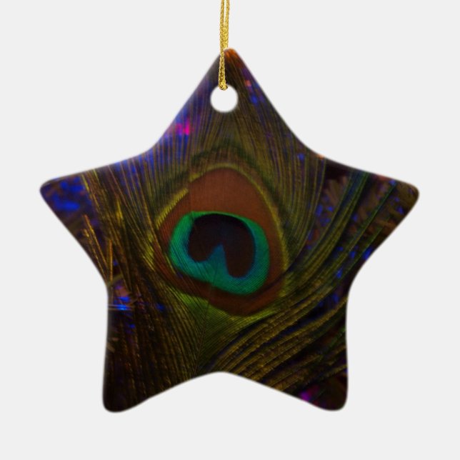 Peacock Feather Christmas Star Ceramic Tree Decoration (Front)