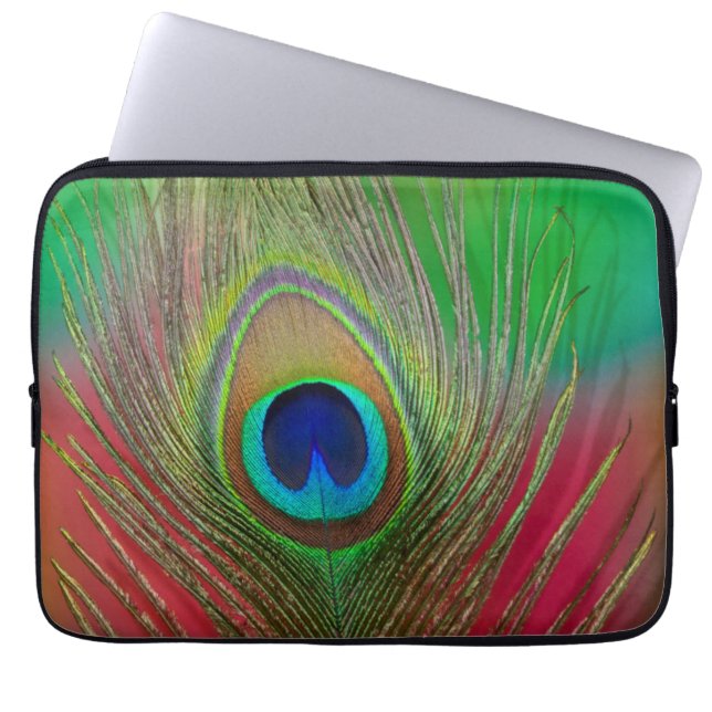 Peacock feather close-up laptop sleeve (Front)