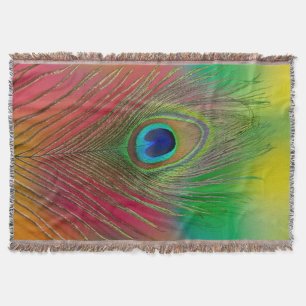 Peacock feather close-up throw blanket