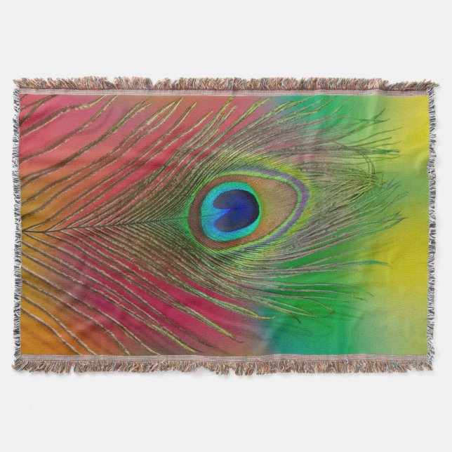Peacock feather close-up throw blanket (Front)