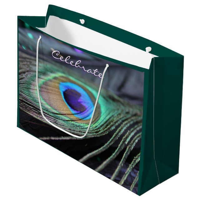 Peacock Feather Customised Party Tote Gift Bag (Front Angled)