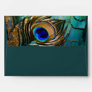 Peacock feather dark teal luxurious editable  envelope