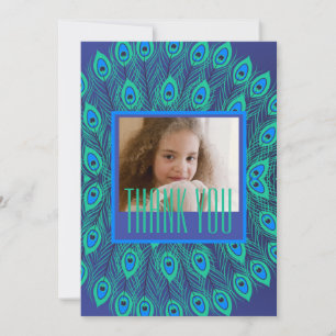 PEACOCK FEATHER DECORATIVE REPEATING MOTIF BLUE INVITATION