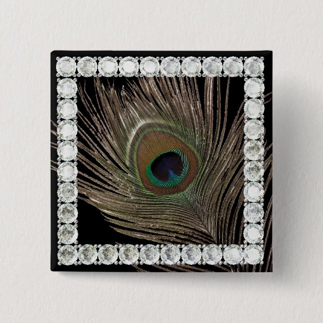 Peacock feather-diamond square 15 cm square badge (Front)