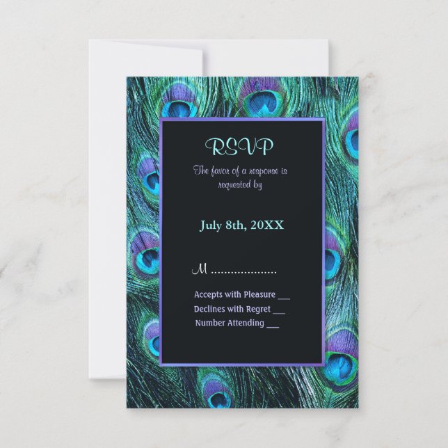 Peacock Feather Drama Wedding Invitation - RSVP (Front)