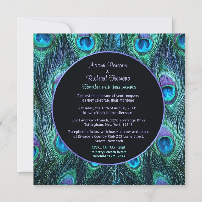 Peacock Feather Drama - Wedding Invitation Square (Front)