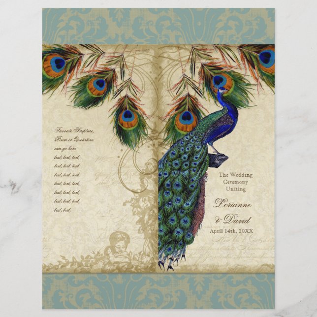 Peacock & Feather Elegant Matching Wedding Program (Front)