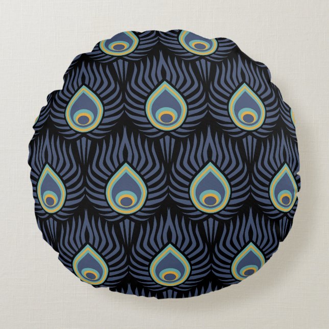 Peacock Feather: Elegant Pattern. Round Cushion (Front)