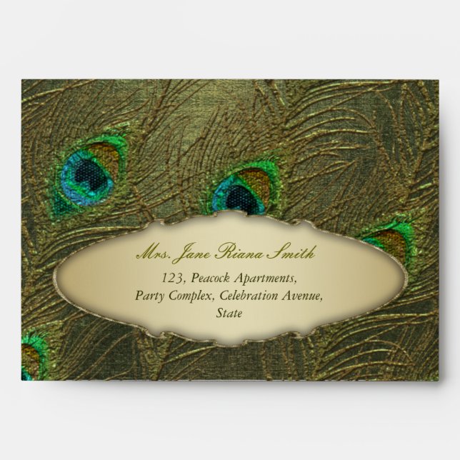 Peacock feather elegant vintage golden envelopes (Front)
