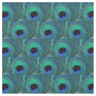 Peacock Feather Fabric - Green, Teal, Blue, Black