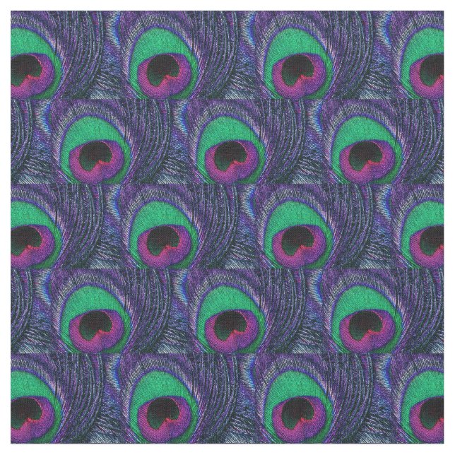 Peacock Feather Fabric Green Teal Purple Pink Blac (Close Up)