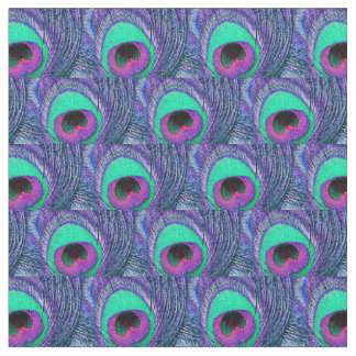 Peacock Feather Fabric Green Teal Purple Pink Blac