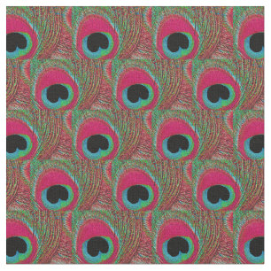 Peacock Feather Fabric - Hot Pink Aqua Green Black