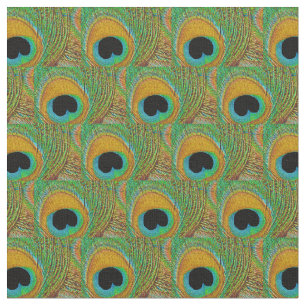 Peacock Feather Fabric - Orange Aqua Blue Green