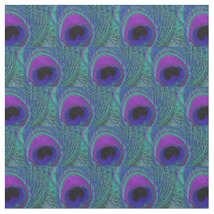 Peacock Feather Fabric - Purple Violet Aqua Black
