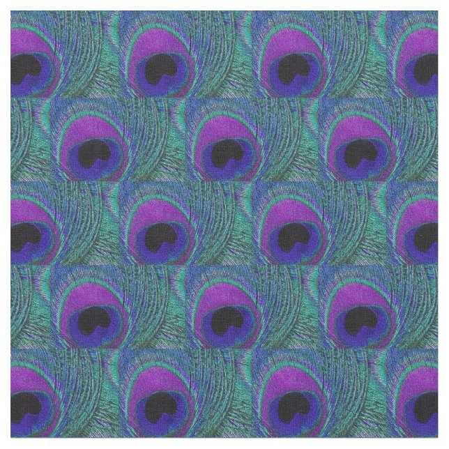 Peacock Feather Fabric - Purple Violet Aqua Black (Close Up)