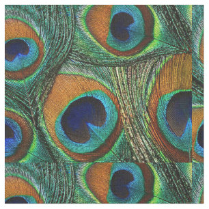 Peacock Feather Fabric - Tan, Aqua, Blue, Green
