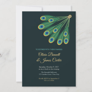 Peacock Feather Fan Jewel Tone Wedding Invite