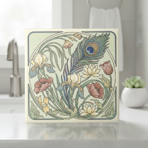 Peacock Feather Floral Art Nouveau Pat#1 ID1193 Ceramic Tile