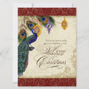 Peacock & Feather Formal Christmas Party Invite