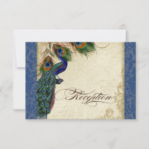 Peacock & Feather Formal Reception Navy Blue Invitation