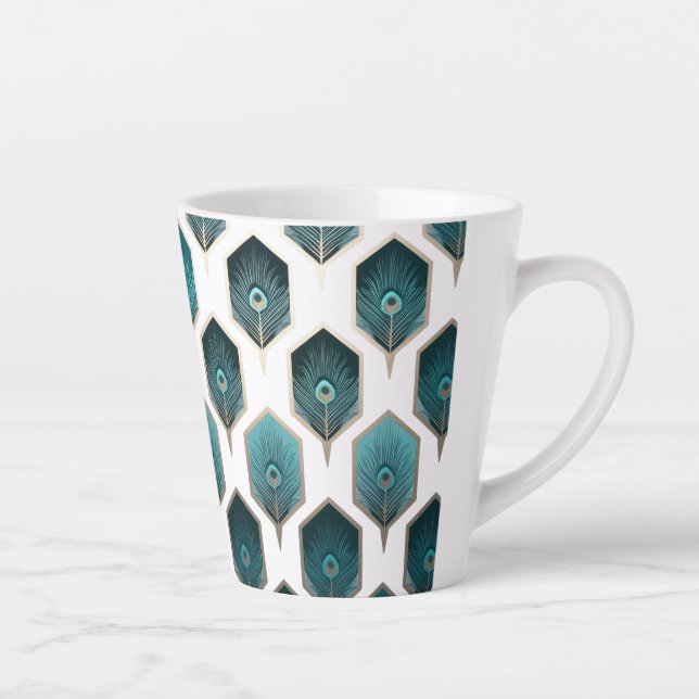 Peacock Feather Geometric Design – Small Latte Mug (Right)